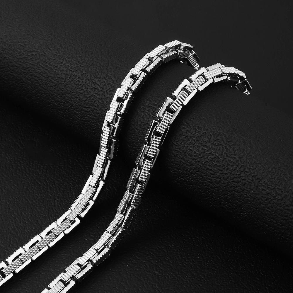 Special Design Stainless Steel Chain Bracelet Sawtooth Design Non-Fade Water-Proof Silver Plated Punk Style 21cm Bangle for Men