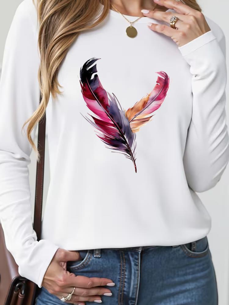 (Asian Size) butterfly style trend Casual Fashion Print T Shirt Tee Women Clothing autumn winter spring Top o-neck Graphic Long Sleeve T-shirts