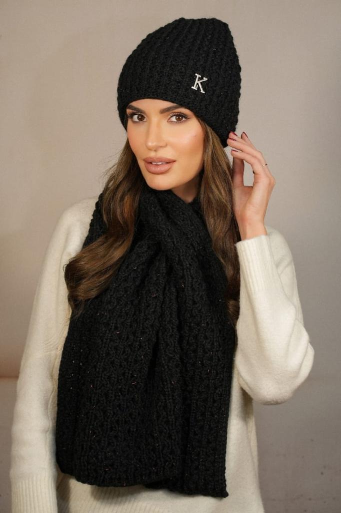 Winter Set Hat with Scarf Color Black Kamea-Cosmos