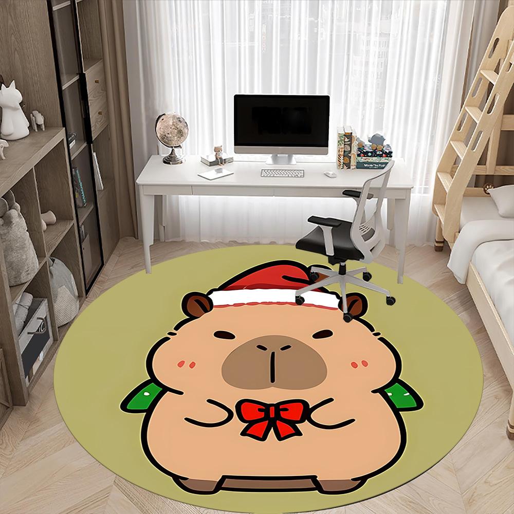 1pc Capybara Christmas Chair Carpet for Office, Soft Flannel Throw Mat, Perfect for Office, Holiday Party Decoration Choice Yy260209038