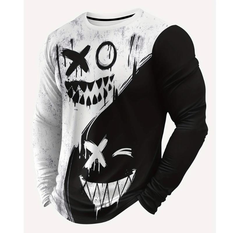 T-Shirts for Men Autumn Mens Clothing Round Neck Tops Long Sleeve Shirts 3D Print Graphic T Shirts Vintage Men T-Shirt