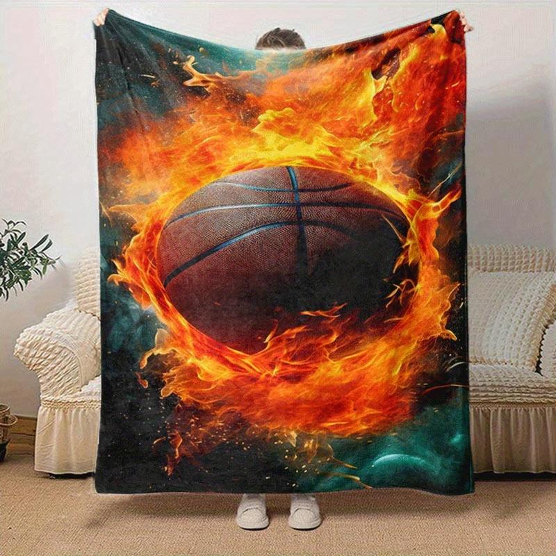 1pc Basketball Printing Lightweight Flannel Blanket, Comfortable and Warm Blanket, for Camping Sofa Bed and Couch Office, Suitable for Gift B