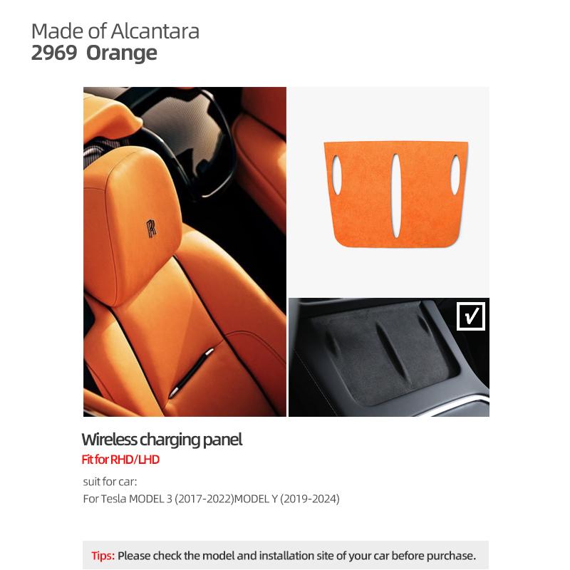 For Tesla 2018- Model 3 Highland Y Juniper Made of Alcantara Wireless Charge Panel Trim Sticker Cup Mat Car Interior Accessories