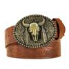 Floral Engraved Western Cowboy Waistband PU Leather Longhorn Bull Belt  Waist Accessories