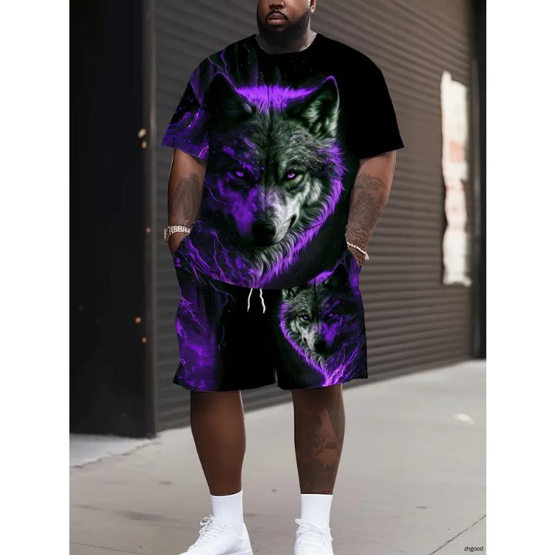 Fashion Men's Casual Suit 3D Casual Color Printing Summer T-shirt Shorts Simple