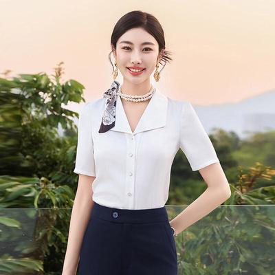 Teluoman Women's White Short Sleeve Professional Shirt