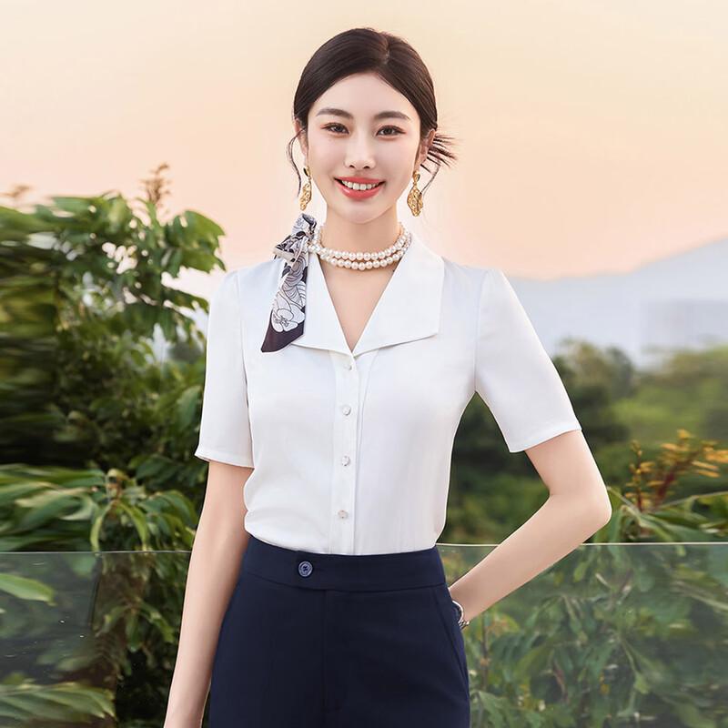 Women s White Short Sleeve Professional Shirt 2XL