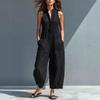 Lässiger ärmelloser Damen-Jumpsuit mit Stehkragen und Tasche