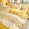 3pcs Yellow Stripe Duvet Cover Modern Geometry Bedding Set Fashion Home Comforter Cover Polyester Quilt Cover with 2 Pillowcases