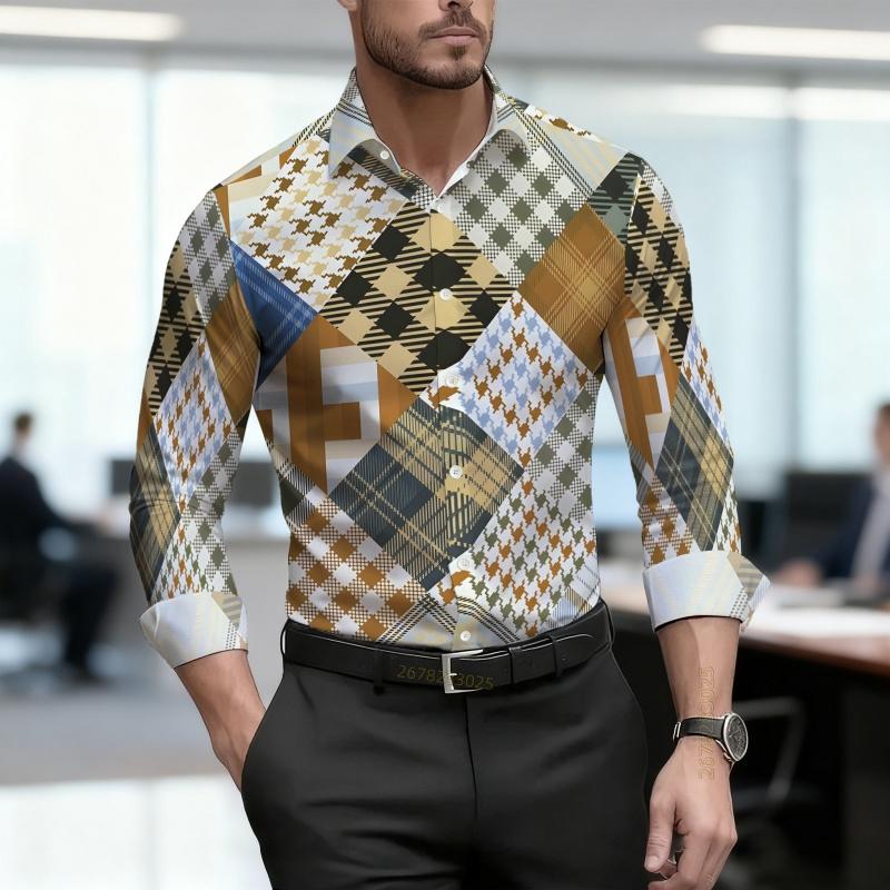 Men's shirt retro fashion printed shirt slim fit business commuting long sleeved shirt spring and autumn trendy casual men's top