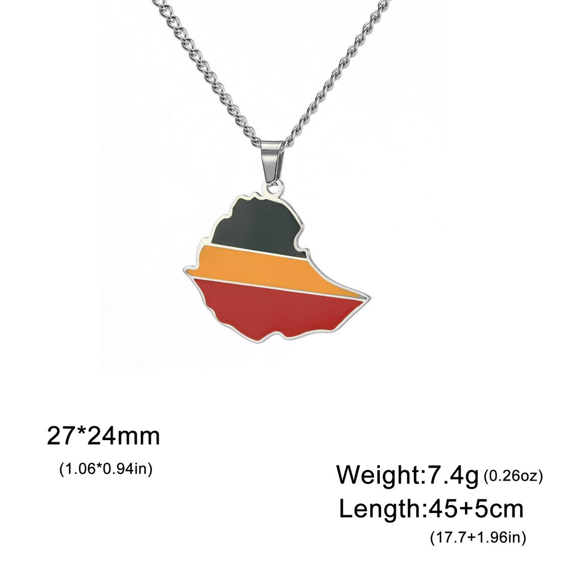 Drip Oil Ethiopia Map Flag Pendant Necklace Women Men Stainless Steel Fashion Ethiopia Patriotic Jewelry Wholesale