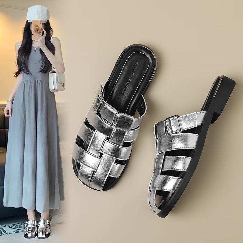 ZHR Women s French Style Woven Flat Mule Sandals 37