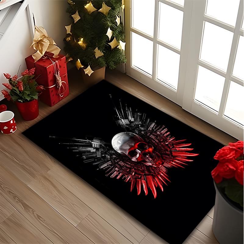 [1pc Skull Wing Graphic Office Carpet] Easy Maintenance Chair Rug for Conference Room Use, Durable Area Sofa Floor Mat
