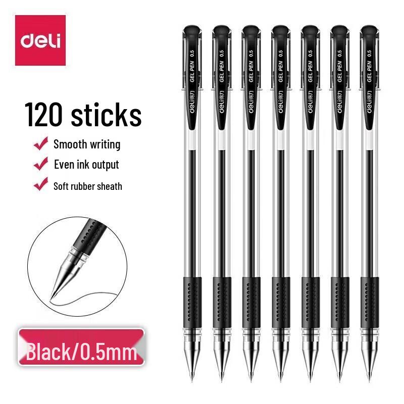 Deli 6600ES 0.5mm Black Bullet Tip Gel Pens, 120-Pack