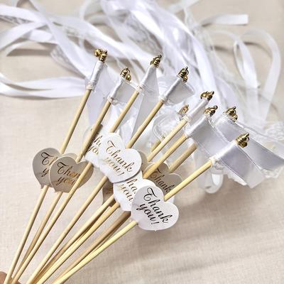 50 Stück Weiße Bunte Bandstäbe mit Glöckchen und Dankeschön-Tags für Partys, Geburtstagsfeiern, Hochzeiten, Weihnachtsdekorationen