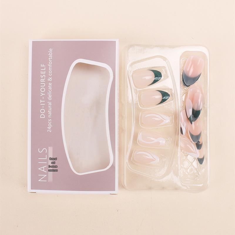 Emerald Almond Shape French Nude Manicure Wearable Nails