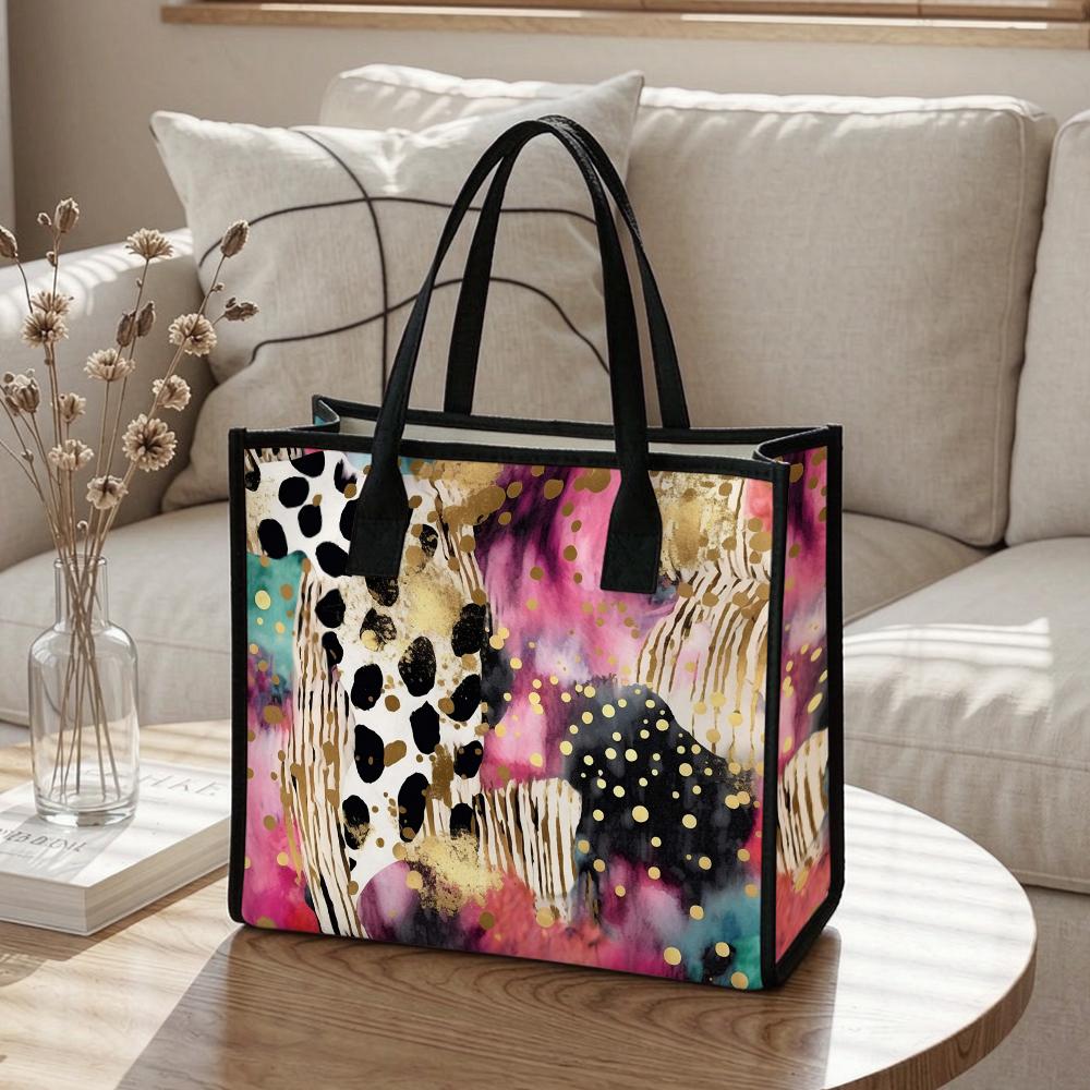 Boho Leopard Print Fashion Tote Bag Casual Portable Large Capacity Outdoor Daily Shoulder Bag for Women