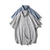 American Retro Style Pure Cotton Striped Short-Sleeve Shirt for Men, Summer Embroidered Jacket, Export Men's Clothing, All-Cotton Shirt