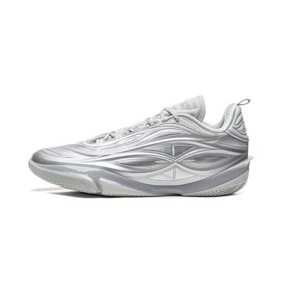 Li Ning Amortiguación Antideslizante Resistente a la Abrasión Transpirable Rebote Agarre Caña Baja Zapatillas de Baloncesto Hombre Plata ABAV045-15