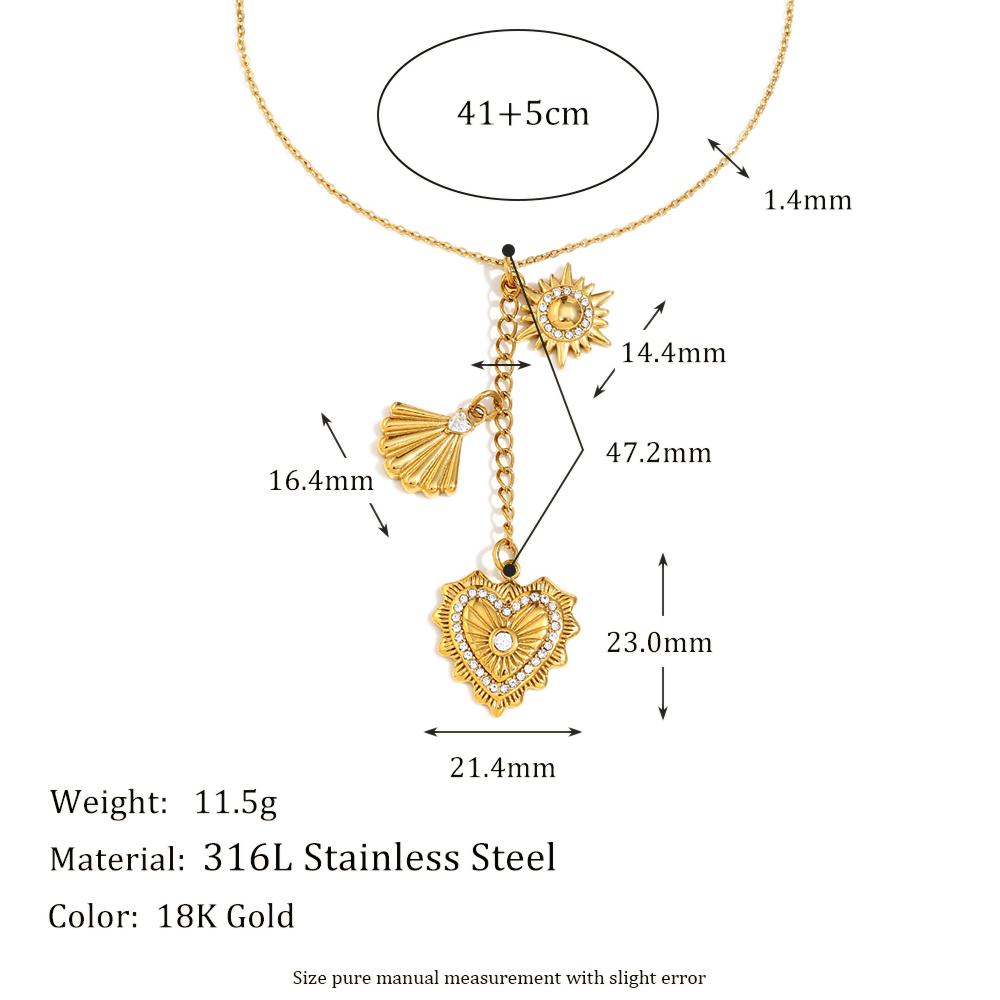 MamacitaSlay Unique Stainless Steel Heart Shaped Cherry Sun Moon Long Pendant Necklace For Women's Party Waterproof Jewelry Gift