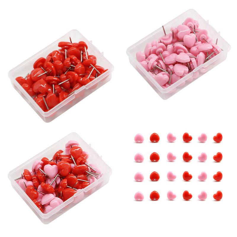 50/100Pcs Love Heart Shaped Push Pins Safety Colored Push Pin Cork Board Thumb Tack Wall Pins Stationery Office Supplies