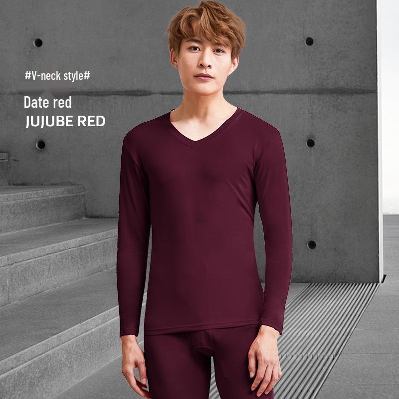Men's Ultra-Thin Modal V-Neck Slim Fit Autumn Base Layer Set, Warm and Plus Size.
