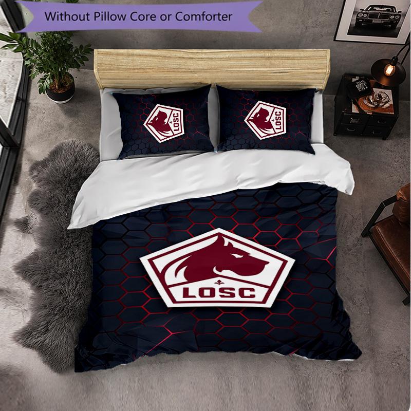 LOSC Lille FC Bettwäsche-Set 3-teilig Bettbezug-Set Dekorative Bettwäsche für Jugendzimmer Heimdekoration