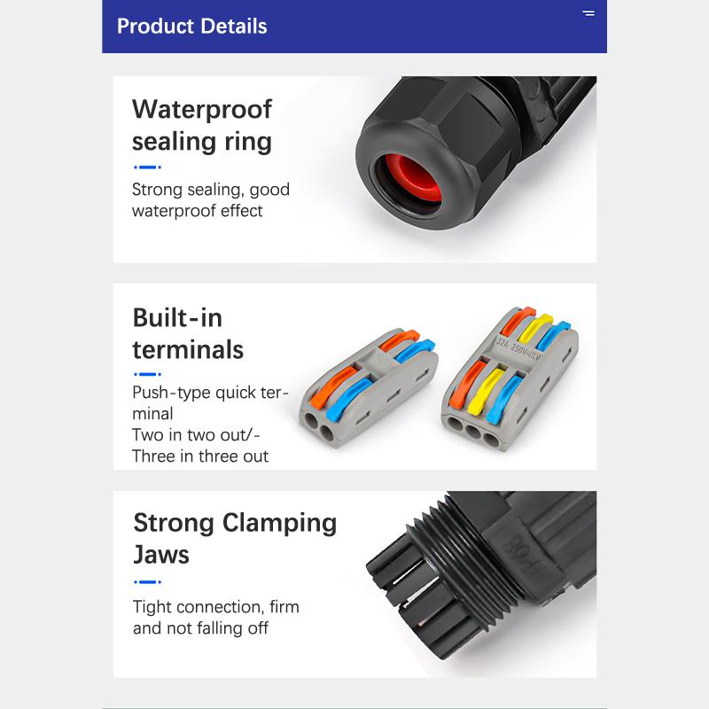 Ip68 Cable Waterproof Joint Wire Quick Connection Waterproof Connector 2/3Pin Solderless Lamp Wiring Outdoor Rainproof Terminal