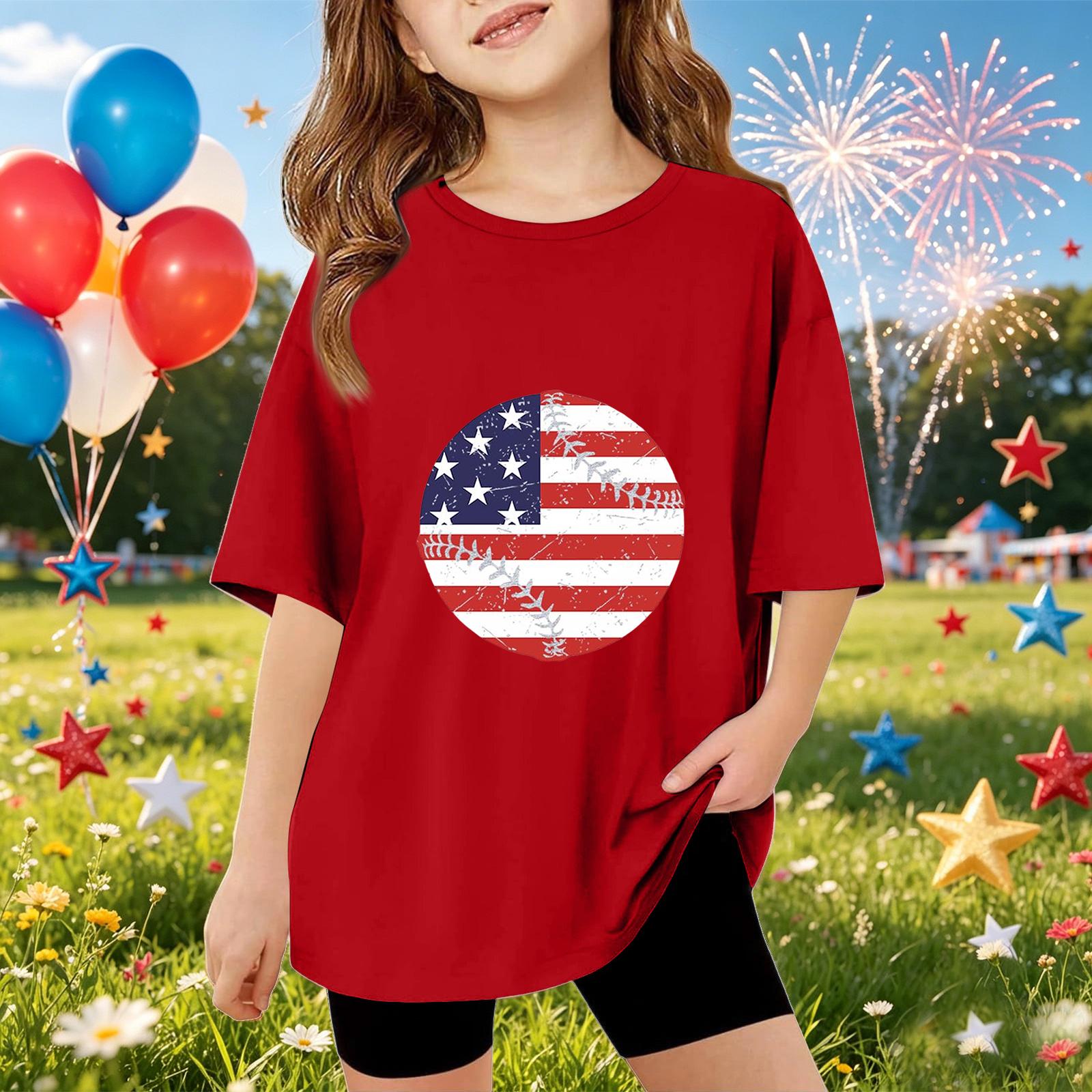 

Kids Short Sleeve T Shirt Independence Day Print Top Boys Girls Casual Summer Tee Soft Comfortable Fit 130 красный