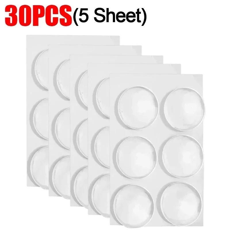 30/6Pcs Door Handle Bumper Pad Self Adhesive Clear Silicone Wall Protector Anti Bump Washable Reusable Round Door Stop Muffler