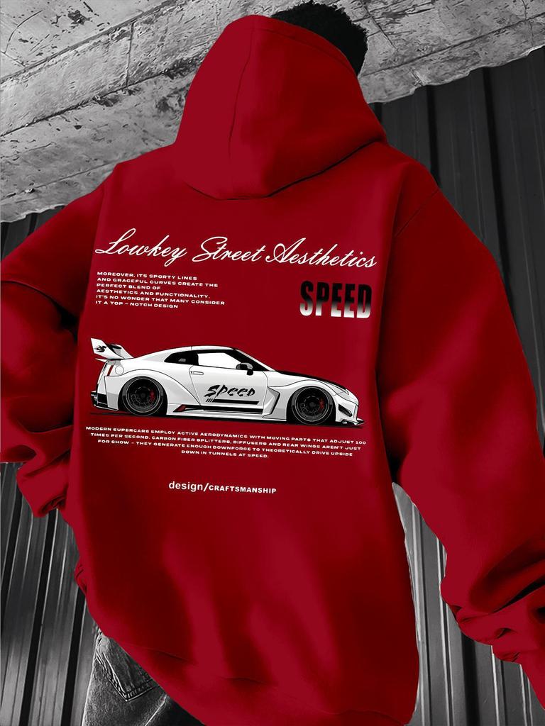 Retro Racing Print Hooded Hip Hop Pullover Sweatshirt - Loose BF Style Hoodie