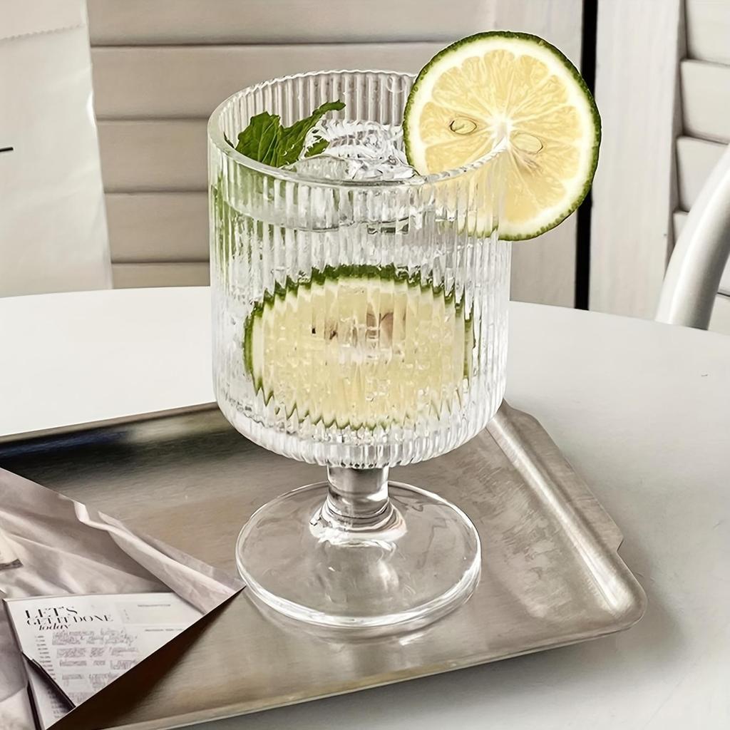 4pcs Vertical Striped Glass Cups Water Cup Iced Coffee Cups Dessert Glasses For Juice Milk Tea Ice Cream And More Summer Winter Drinkware