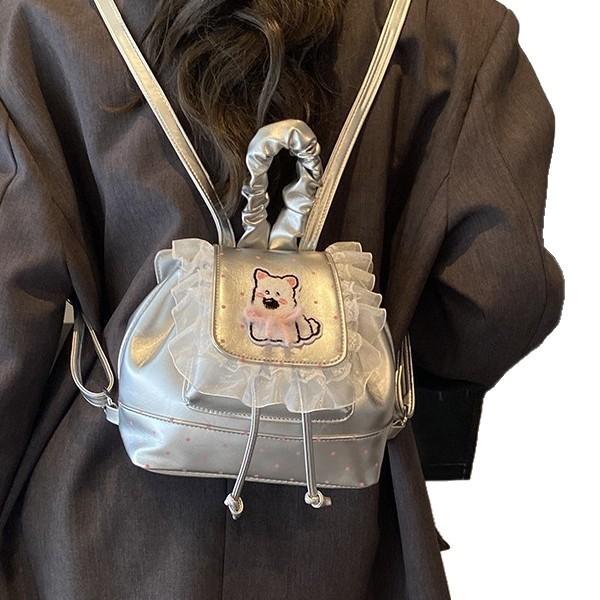 Girls West Highland White Terrier Bow Backpack With Spliced Pu Material And Drawstring Opening For Casual Daily Use