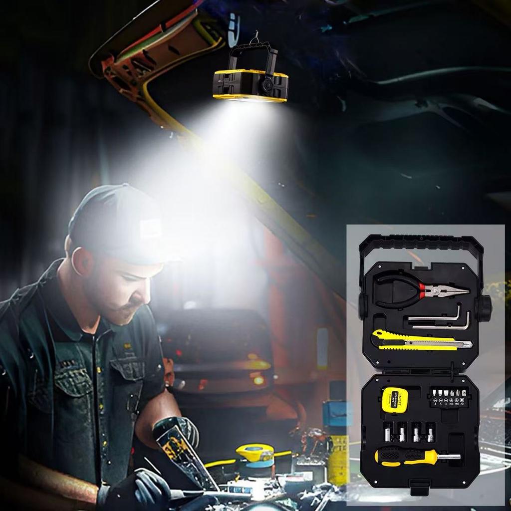 Solar Powerful Flashlight USB Rechargeable LED Multifunctional Camping Lantern with Toolbox Outdoor Tent Light & Power Bank