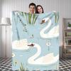 1pc Flannel Blanket - Soft All-Season Lightweight Throw with Elegant Swan Lake Design In White, Green, Blue - Perfect for Home,