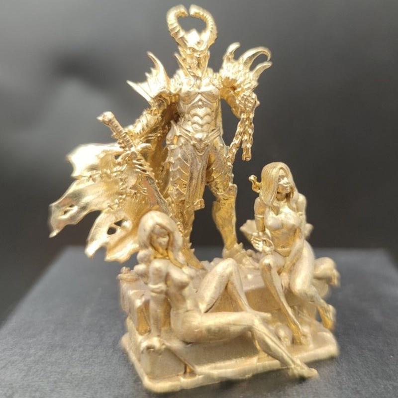 Black Solid Brass Anime Skeleton Samurai Iron Chain Figurines Miniatures Desktop Ornaments Model Decorations