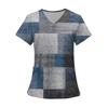 Women's Fashion Printed Short Sleeve V Neck Pattern Tops Pocket Working T-shirts