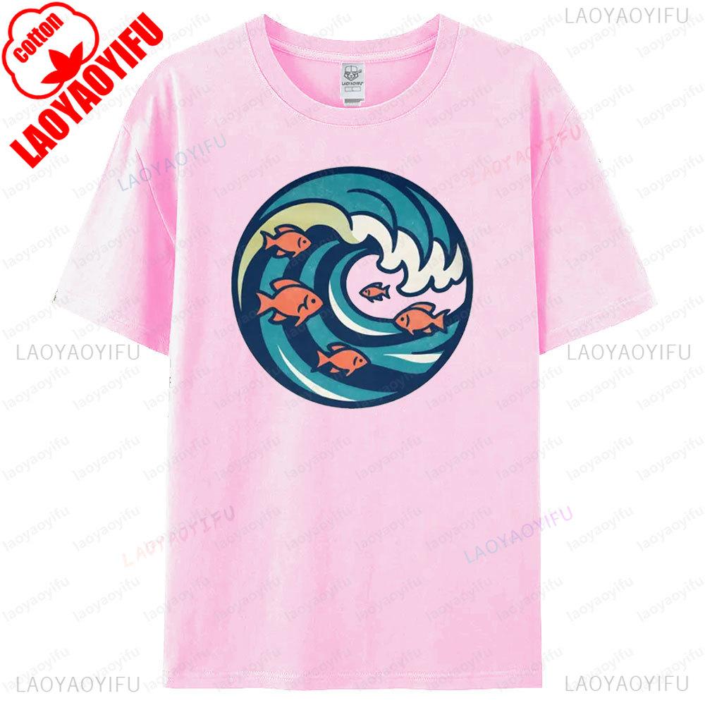Wave and Goldfish TShirt Ocean Graphic Tee Sea Lover Gift Modern Art Men Summer Shirt Casual Daily Life Women Cotton Tops