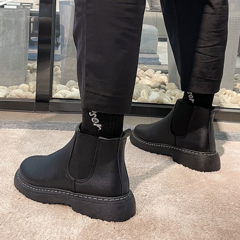 Martin Boots Men'S High-Top British Style Chelsea Boots Tooling Shoes Velvet Winter Shoes Leather Boots Men