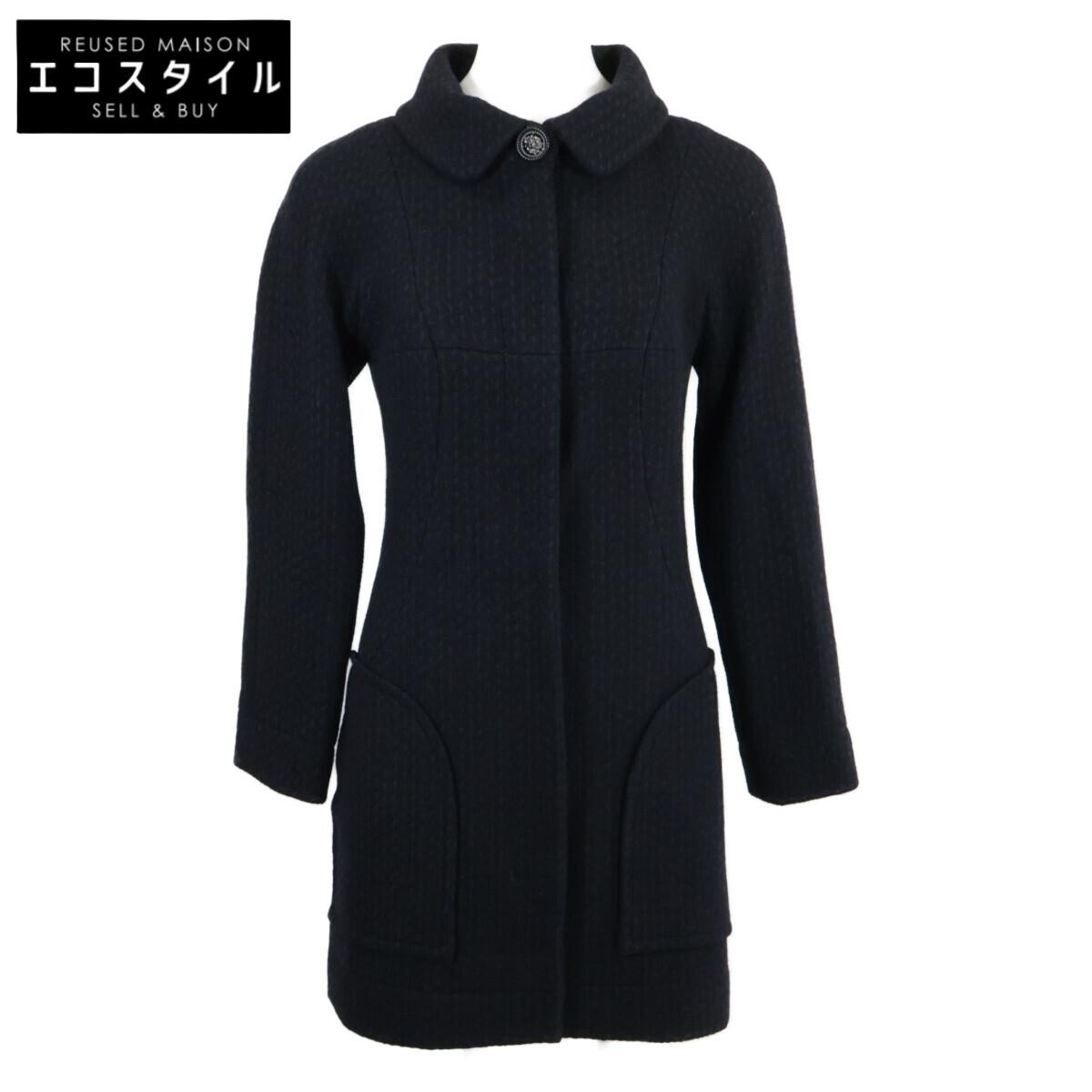 

CHANEL Domestic genuine P49855V32761 Lion Button Angora Blend Wool Silk coat 34 Black x navyUsed