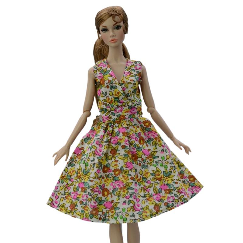 

Летнее платье с цветочным принтом для куклы Барби, модная одежда для кукол, праздничное платье, одежда для куклы Барби 1/6, аксессуары для кукол
