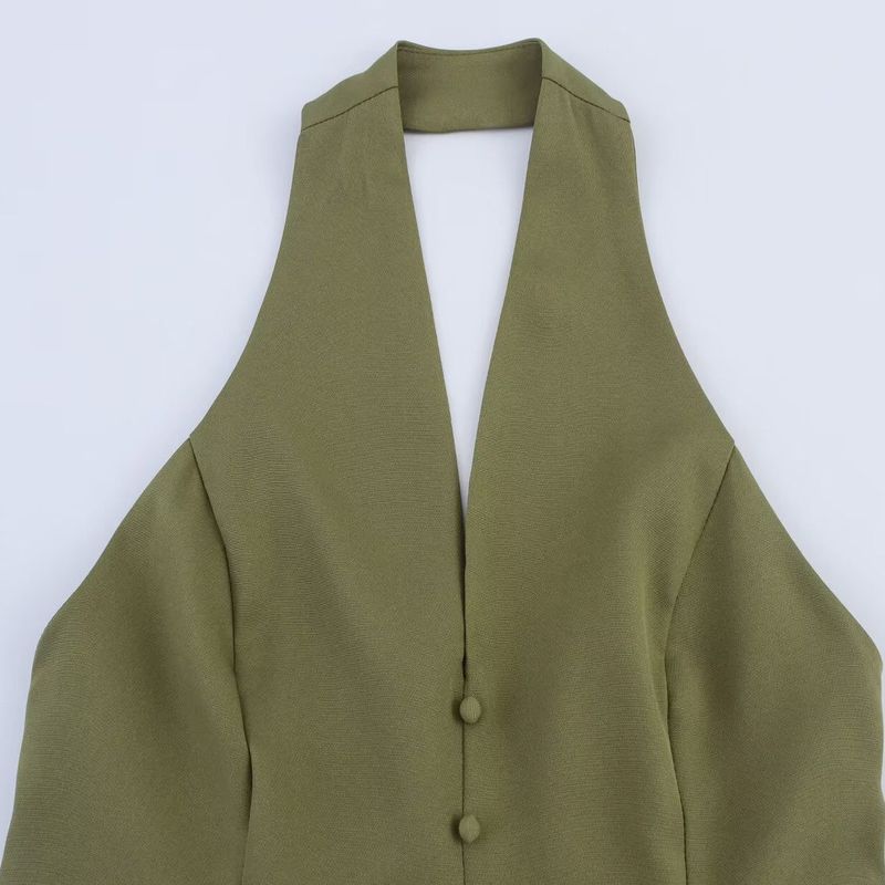 Kaslead New Women clothes Western Style Fashion Simple Temperament Sexy Hanging Neck Backless Big Hemline Long dress