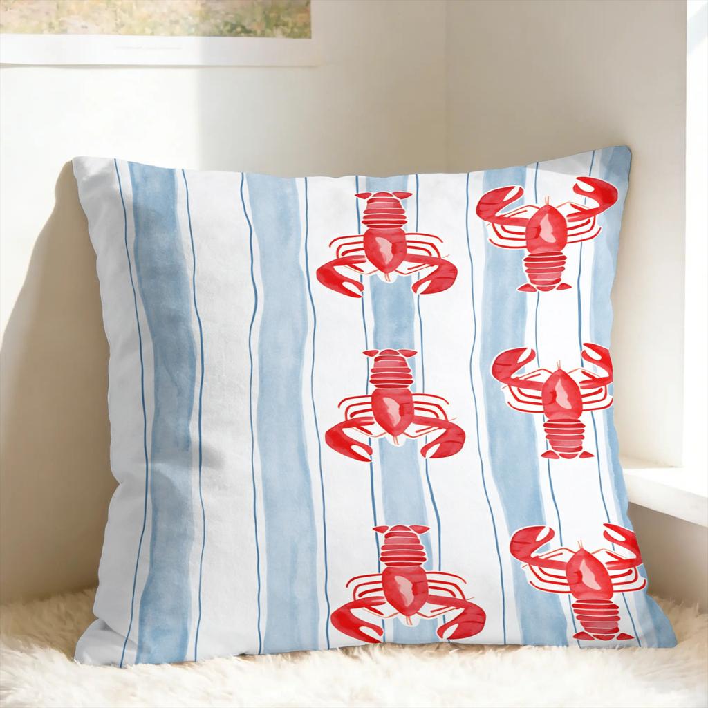 Flat Coastal Seafood Themed Pillow Cover Custom Cushion Cover Retro Trendy Pillow Case For Sofa Home Decor