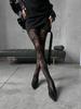 Kuwa Y2K Fashion Gothic Flower Hollow Out Sexy Pantyhose Women Fishnet Burgundy Tights High Elastic Leggings