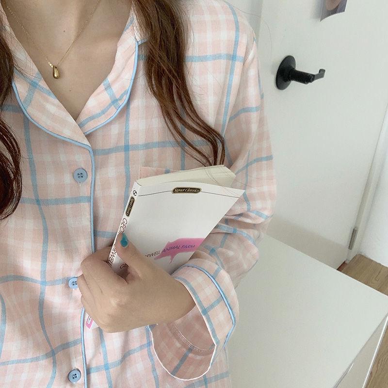 Korean Style Women's Long Sleeve Cardigan and Pajama Set for Spring, Autumn, and Winter Home Wear