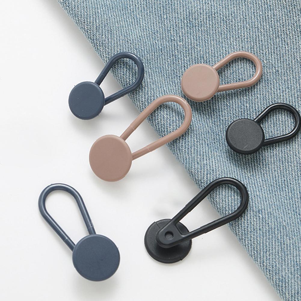 Household DIY Adjustable Pants Button No-Sew Waist Expanding Buckle Retractable Button In Khaki/Blue/Black