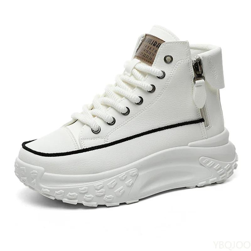 Fashionable versatile High top shoes women's autumn new round toe shoes thick soled height increasing casual comfortable flats