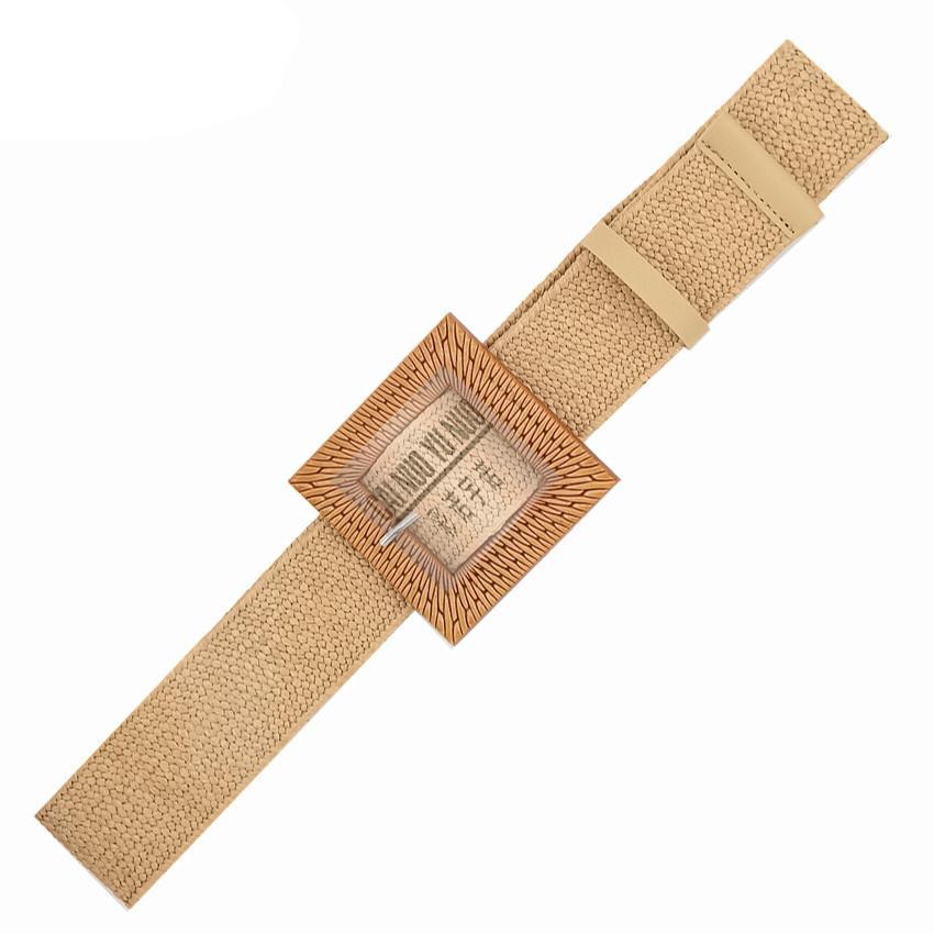 Cotton And Linen Wind Pp Grass Woven Belt Women'S Round Square Buckle Dress Long Shirt Decorative Belt