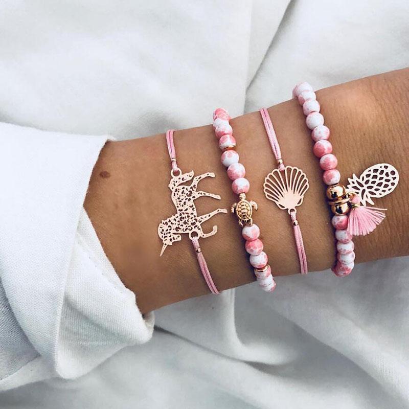 New Design Vintage Women Boho Bracelets Set Moon Shell Heart Tortoise Charm Beads Chains Bangle For Female Bohemian Jewelry
