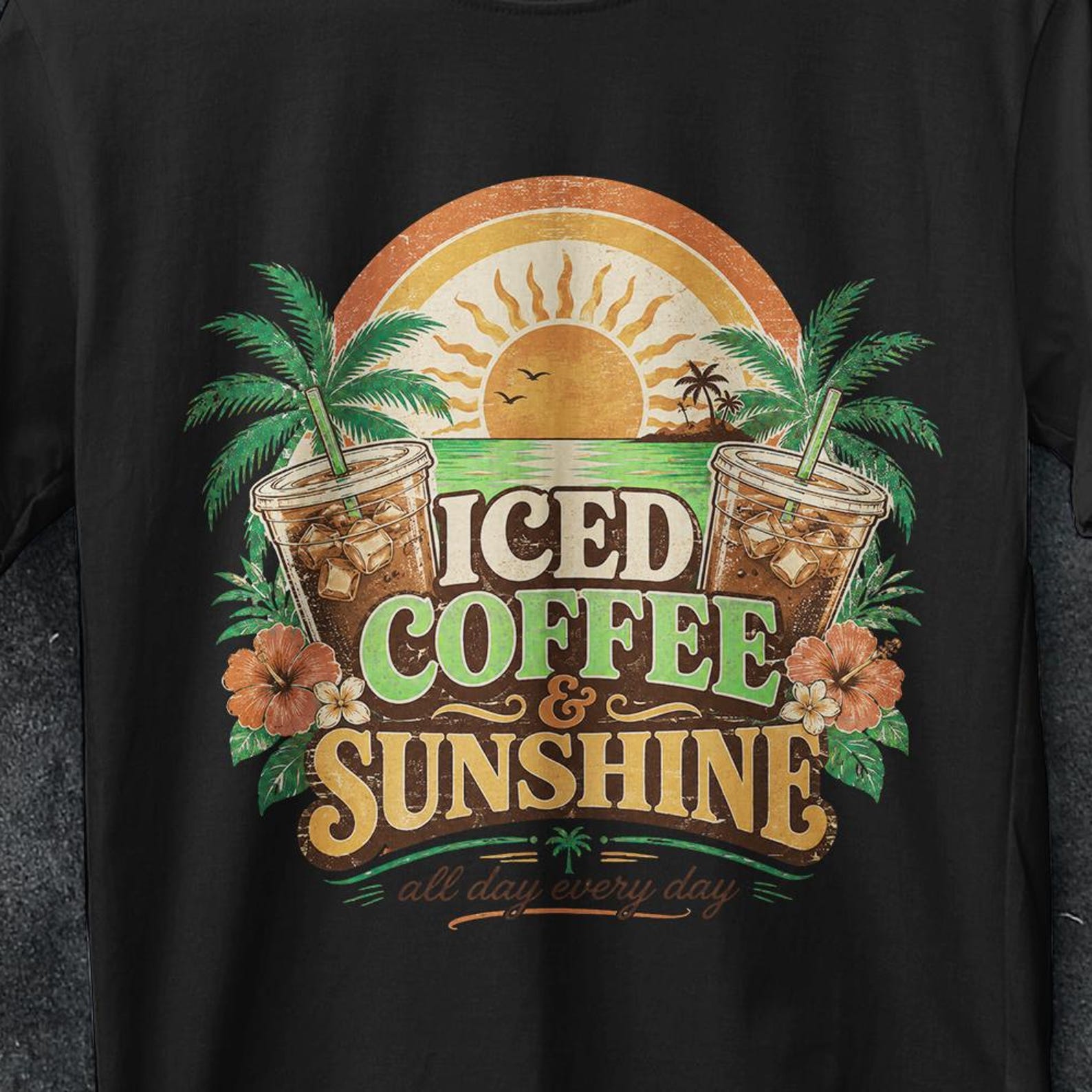 Iced Coffee and Sunshine Shirt, Iced Coffee Shirt, Coffee Lover Gift, Summer Graphic Tee, Summer Vibes Shirt, funny gifts, Coffee T Shirt S